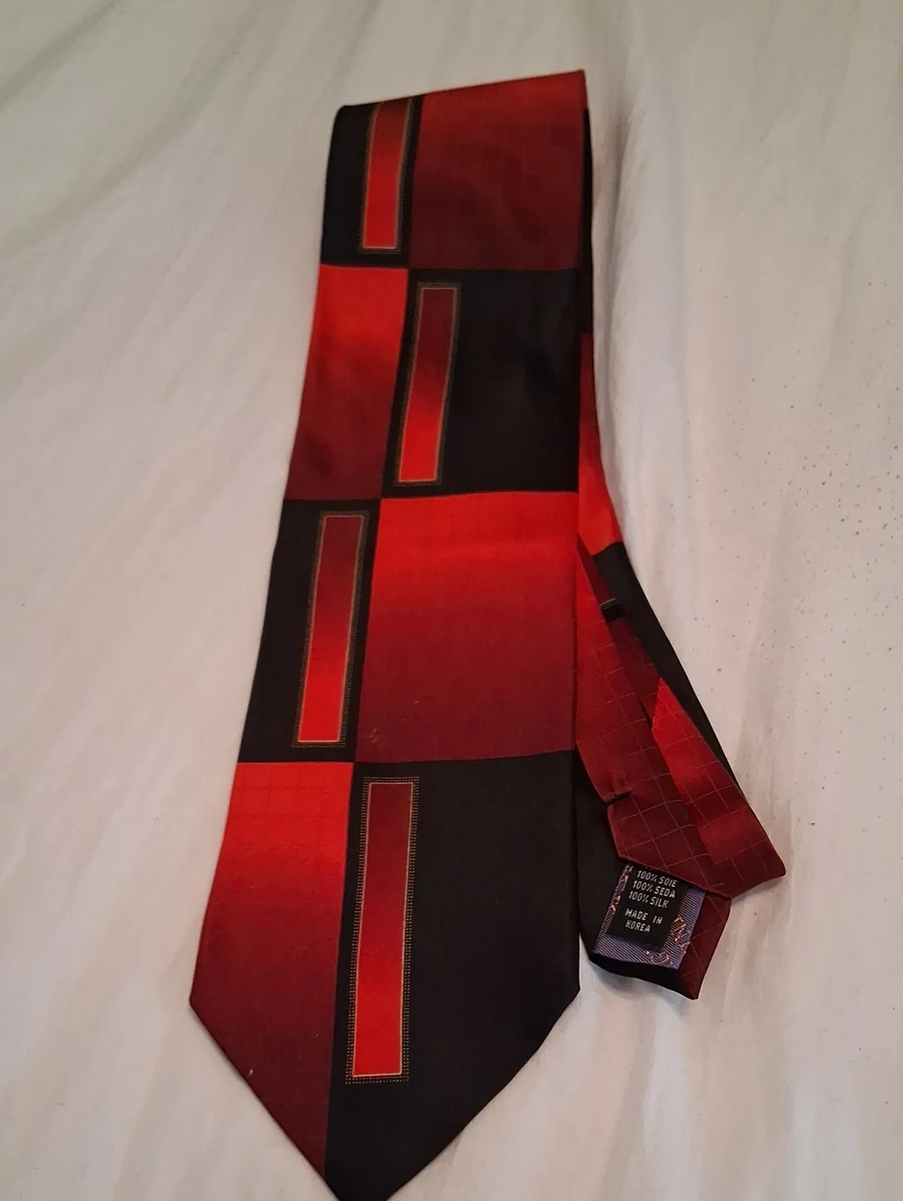 Giorgio Brutini Red and Black Windowpane Geometric Tie. 100% Silk